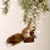 Realistic Foam Squirrel Hanging Ornament Christmas Tree Decor Woodland Animal Figurine with Faux Fur Tail Pine Cone Home Decor