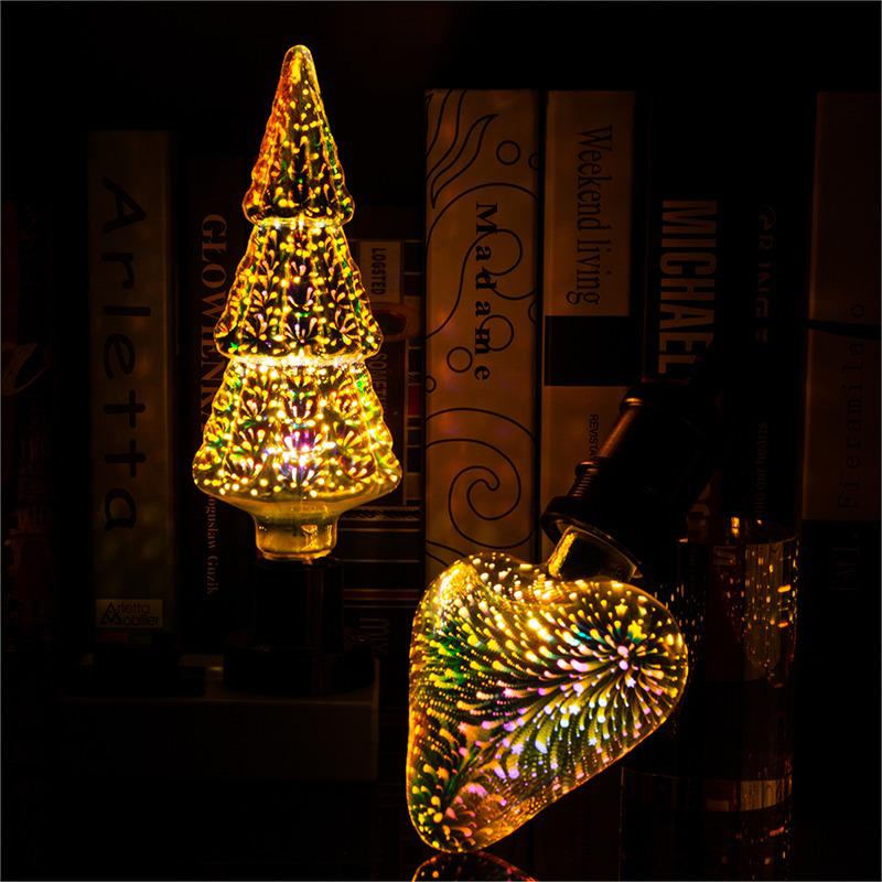 3D Christmas Tree Firework Bulb - LED String Lights, Copper Wire Indoor Festival Decoration A60