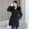 Mid-length cotton-padded jacket with a live cap for middle-aged people, slimming and thickening