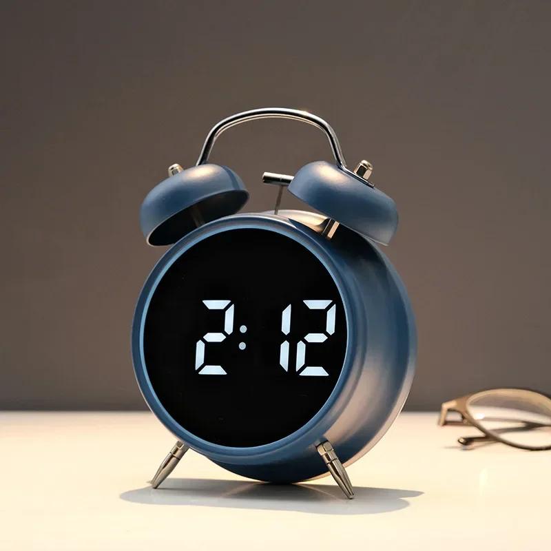 Electronic Intelligent Loud Alarm Clock for Students Extra Large Metal Alarm Clock with LED Screen for Heavy Sleepers