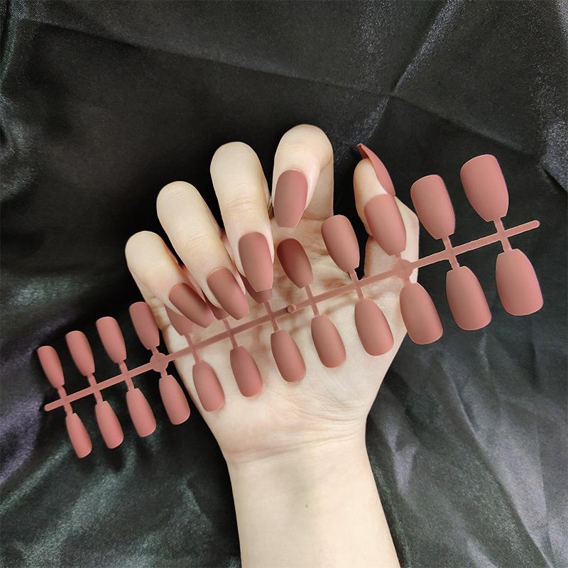 24pcs/set DIY Quick Nails Matte Frosted Long T Solid Color False Nails Multi-color Strips Finished Wear Manicure