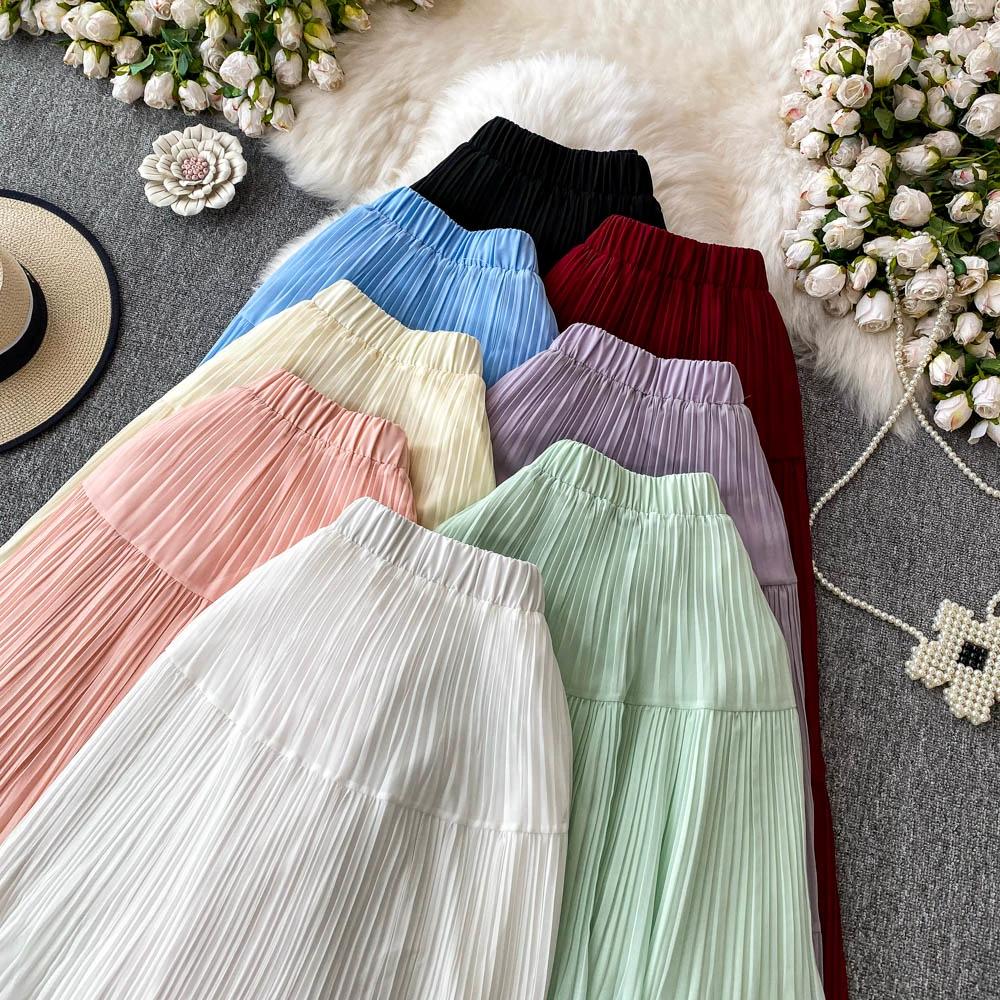 Dimanaf Jupes élégantes en mousseline de soie, taille élastique, plissée, maille, été 2025