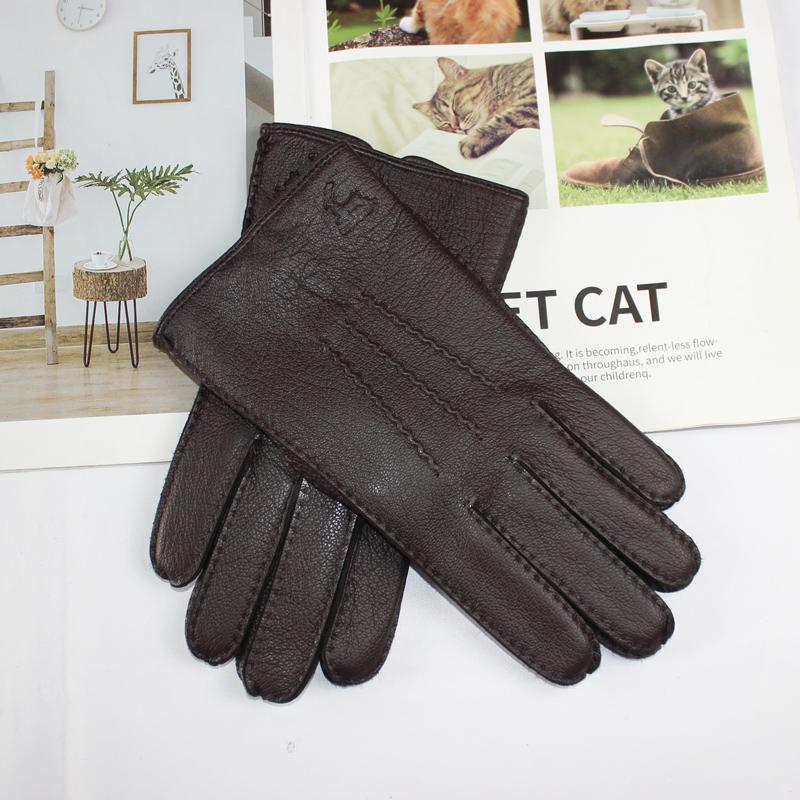 

Сенсорный экран Новые мужские перчатки из оленьей кожи Кожа Мода Гофрированная шерстяная вязаная подкладка Зимние теплые перчатки для вождения Осень 11