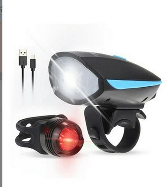 USB Rechargeable Waterproof Front Bike Light with Horn for Night Riding
