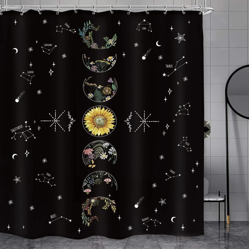 Astrology Shower Curtain Planetarium Themed Astronomical Image of Constellations with Horoscopes Cloth Fabric Bathroom Decor Set