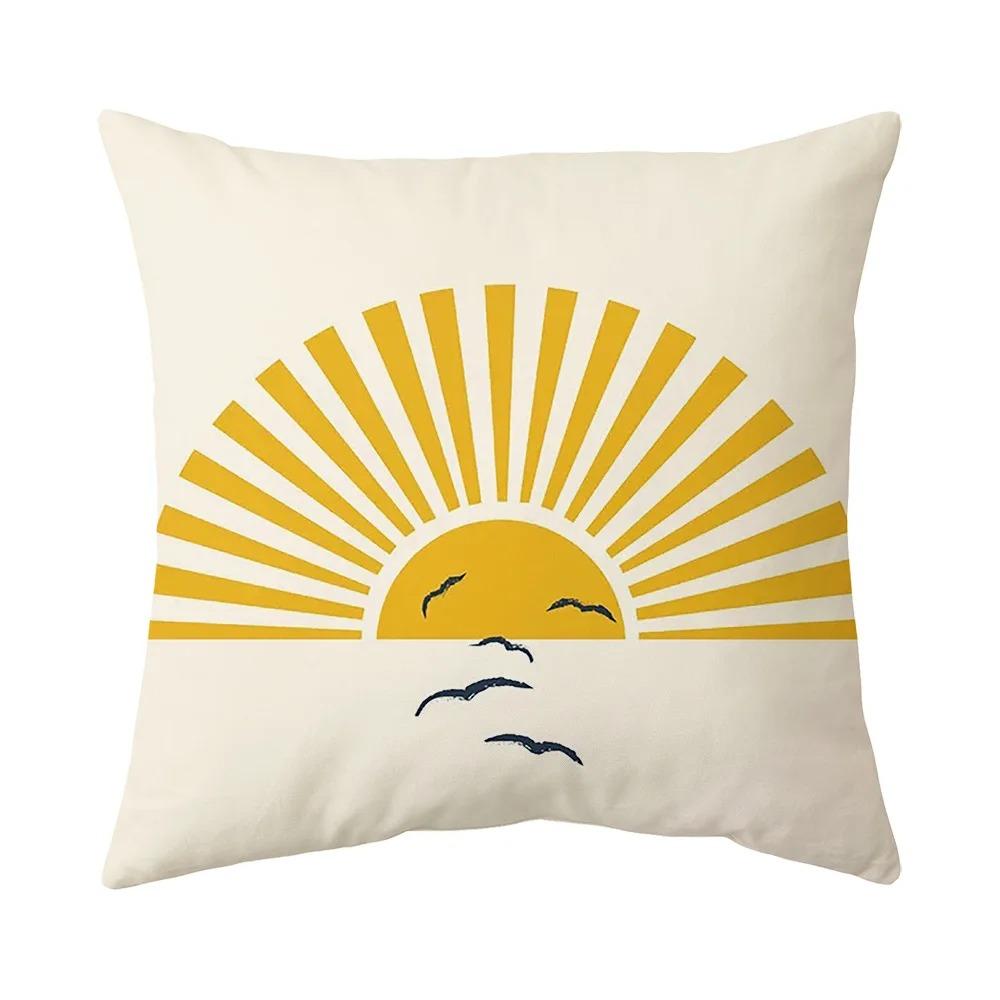 Home Decor Sun, Palm & Wave Digital Print Pillow Covers Pattern Cushion Cover Suitable For Sofa Bedroom Car Pillow Cover