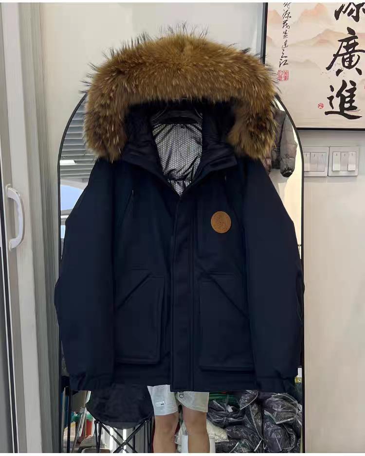 Big fur collar down jacket women's loose winter new couple pie overcome outdoor short thickened tooling jacket