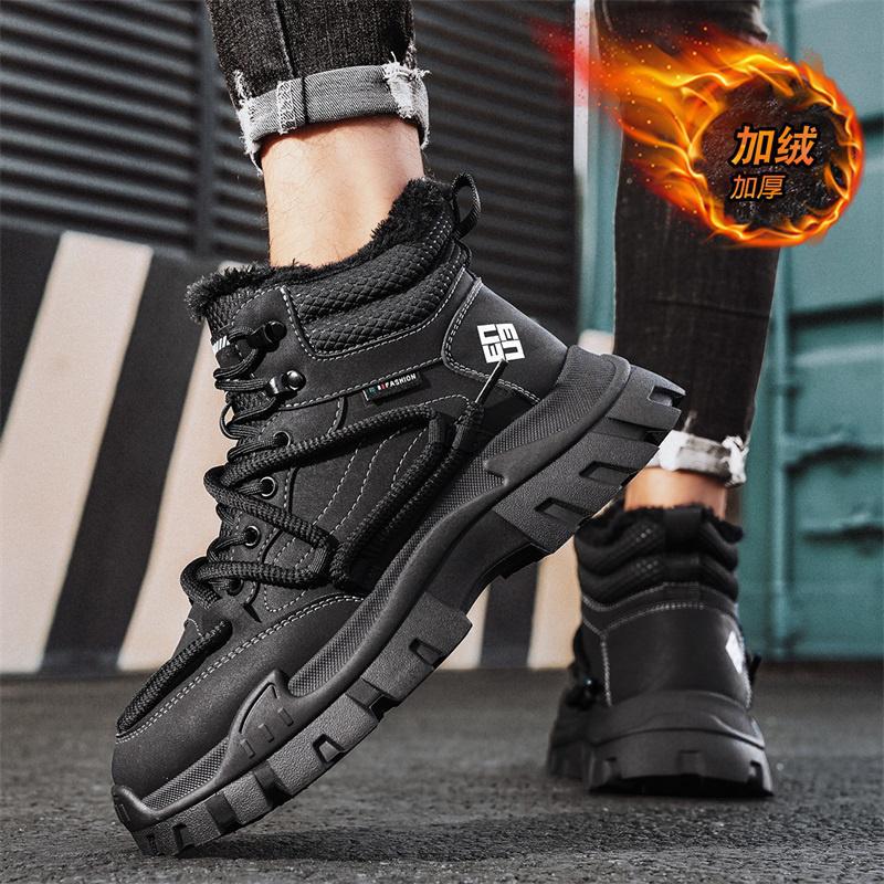 High-top shoes winter velvet warm Martin boots leather surface outdoor wear-resistant casual cotton shoes sports dad shoes