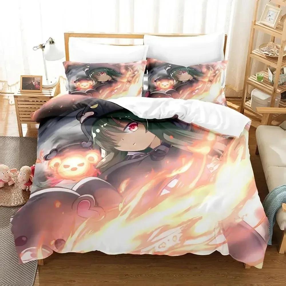 New Kawaii Anime Kuma Kuma Kuma Bear Bedding Set Print With Pillowcase Bed Duvet Cover Soft Single Double Queen Super King Size