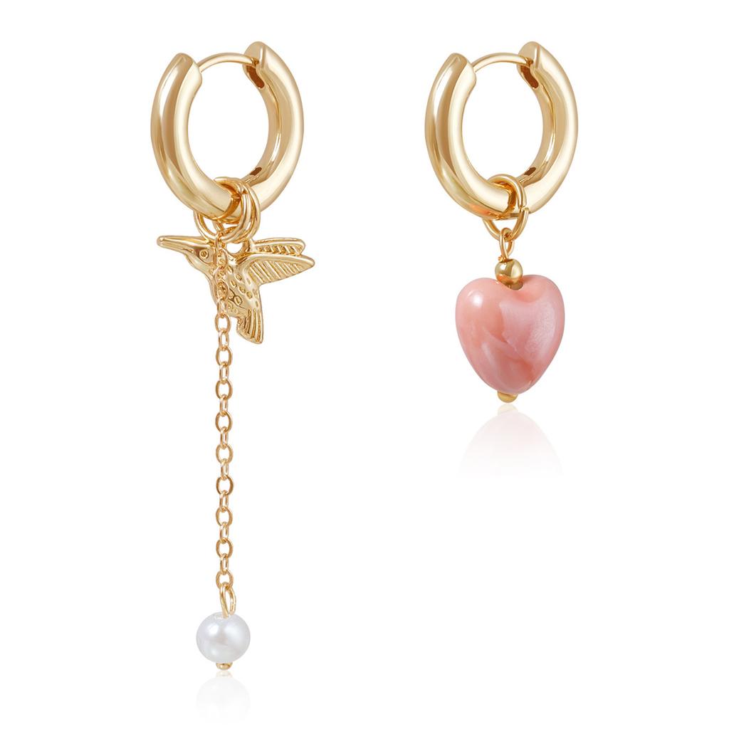 Geometric Bird Shape Mismatched Heart Earrings Retro Style Jewelry Lightweight Allergy Safe Accessories for Daily Wear