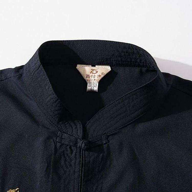 Traditional Chinese Style High Quality 2 IN 1 Tang Suit 2 Patterns Embroidery Dragon Hanfu Blouse Wu Tang Suit Men Kung Fu T Shirts Tops Jackey