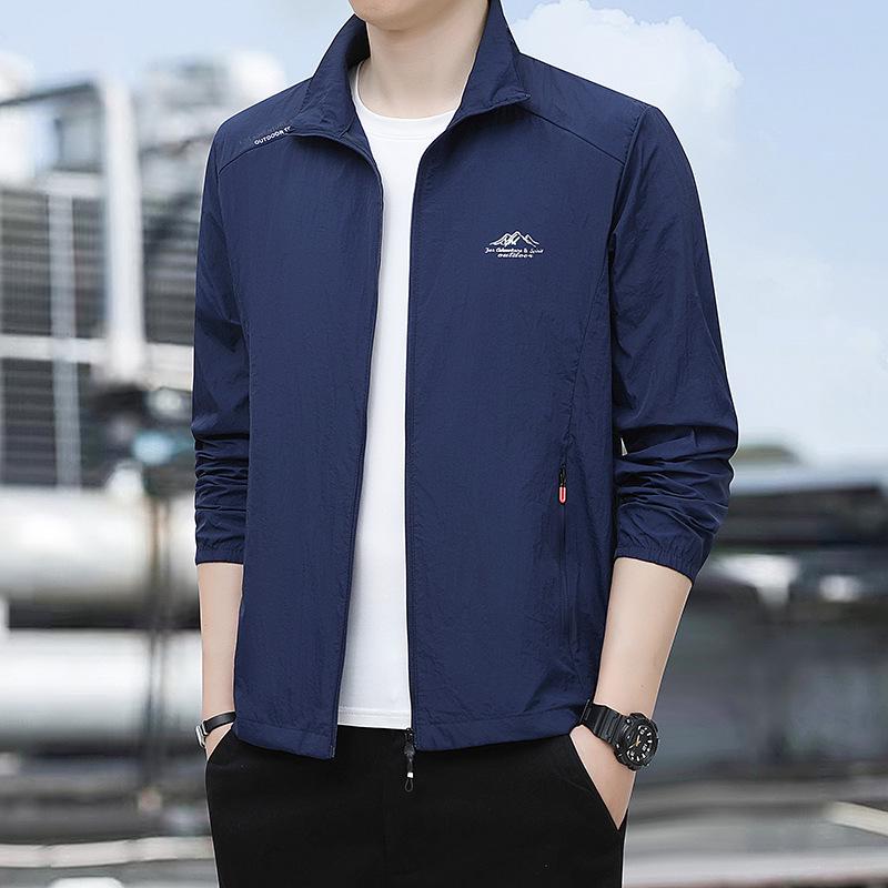 Men's Summer Stand-up Collar Loose Fit Casual Outdoor Windbreaker - Breathable, Hoodless Skin Coat