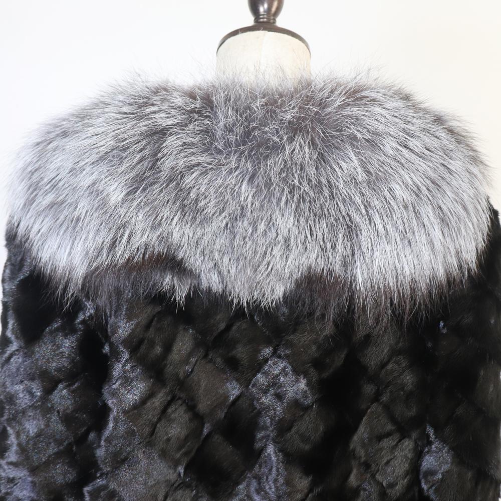 Women Winter Real Mink Fur Caot With Fox Fur Collar Natural Warm Mink Fur Jacket Lady Fashion 100% Real Mink Fur Overcoat