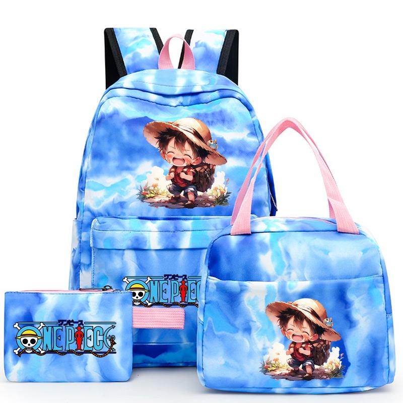 3Pcs/set Anime One Piece Backpack for Girls Boys Back To Schoolbag with Lunch Bag Student Bookbag Men Women Travel Bag Mochil