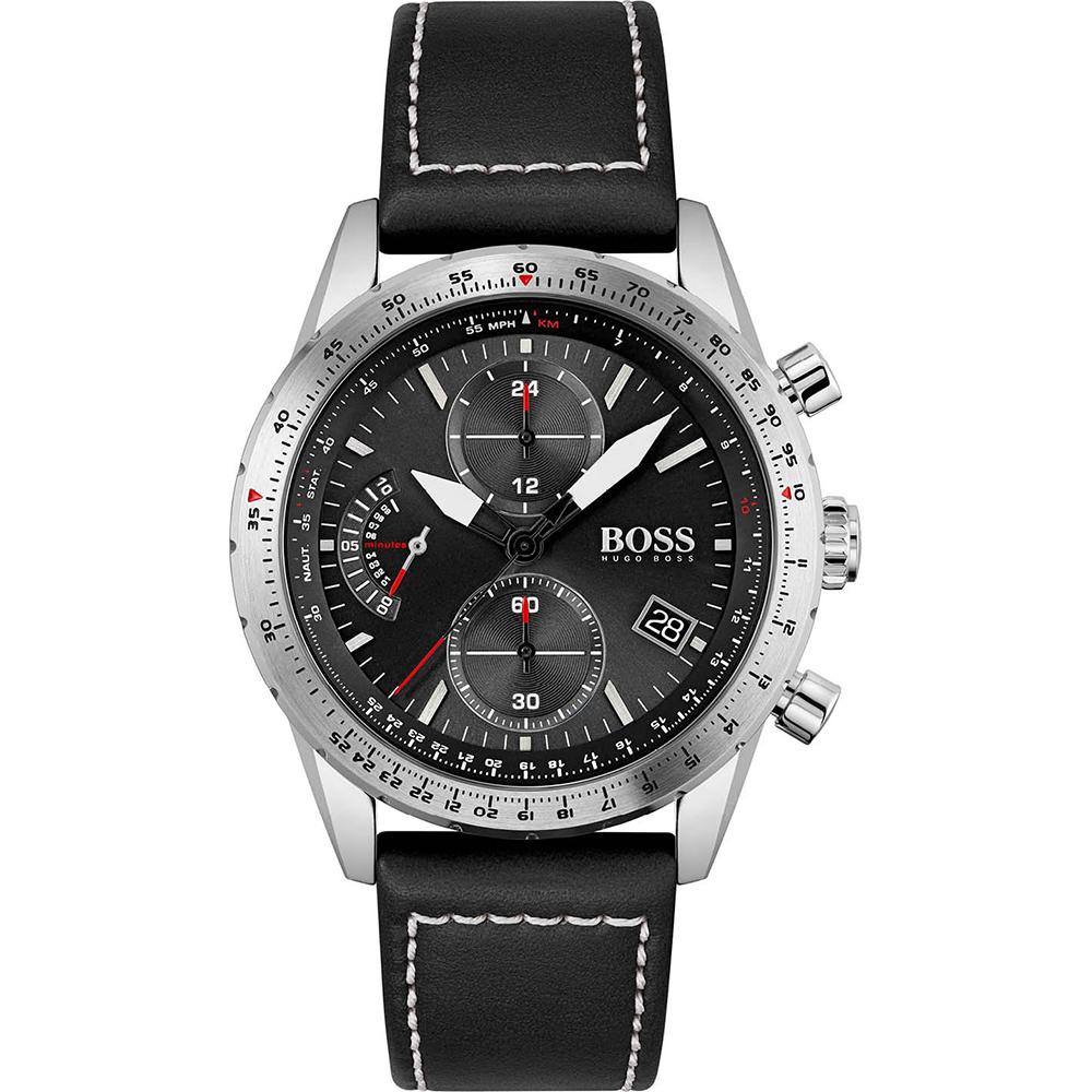 BOSS Pilot Edition Chrono Black Leather Strap Men s Quartz Watch 1513853 чёрный
