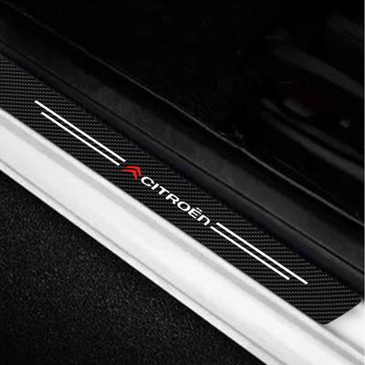 4Pcs New Leather Carbon Fiber Car Door Sill Threshold Protector Stickers For Cactus Saxo C4 C3 C5 C1 C2 Berlingo Celysee