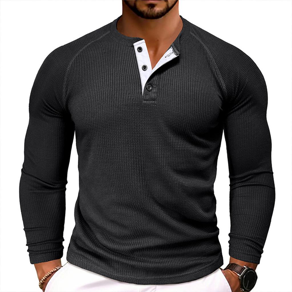 Men's Solid Color Round Neck Long Sleeve T-shirt Casual Sports Raglan Top