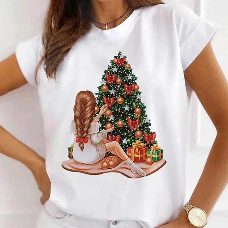 Festival Christmas Printed Short Sleeved Casual Womens Tshirt Crewneck Tops Kawaii Fashion Women TShirt Clothes Harajuku