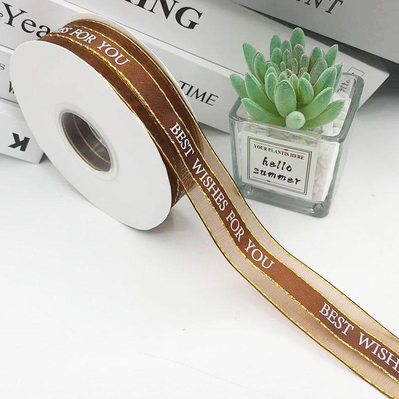 2,5 cm Transparentes Schneegarnband mit englischem und koreanischem Design für Kuchen-, Geschenkboxschleifen