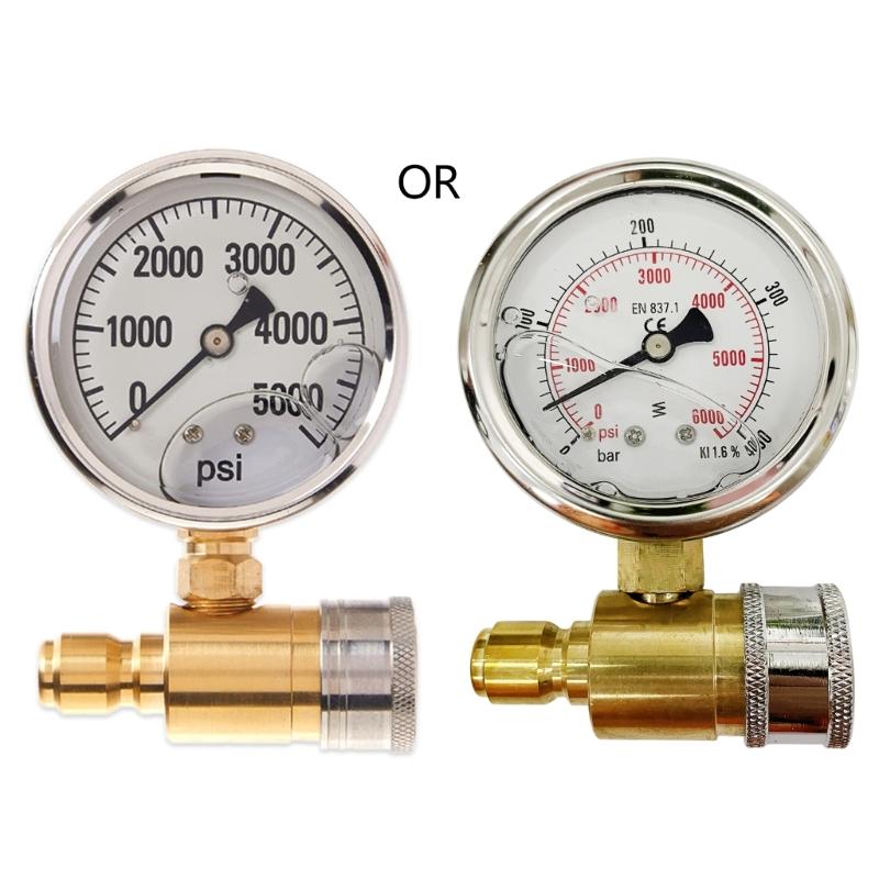 

Compact Pressure Washer Gauge 5000 PSI 3/8 Inch Quick Connect Pressure Gauge for Power Washer Stainless Steel- & Brass