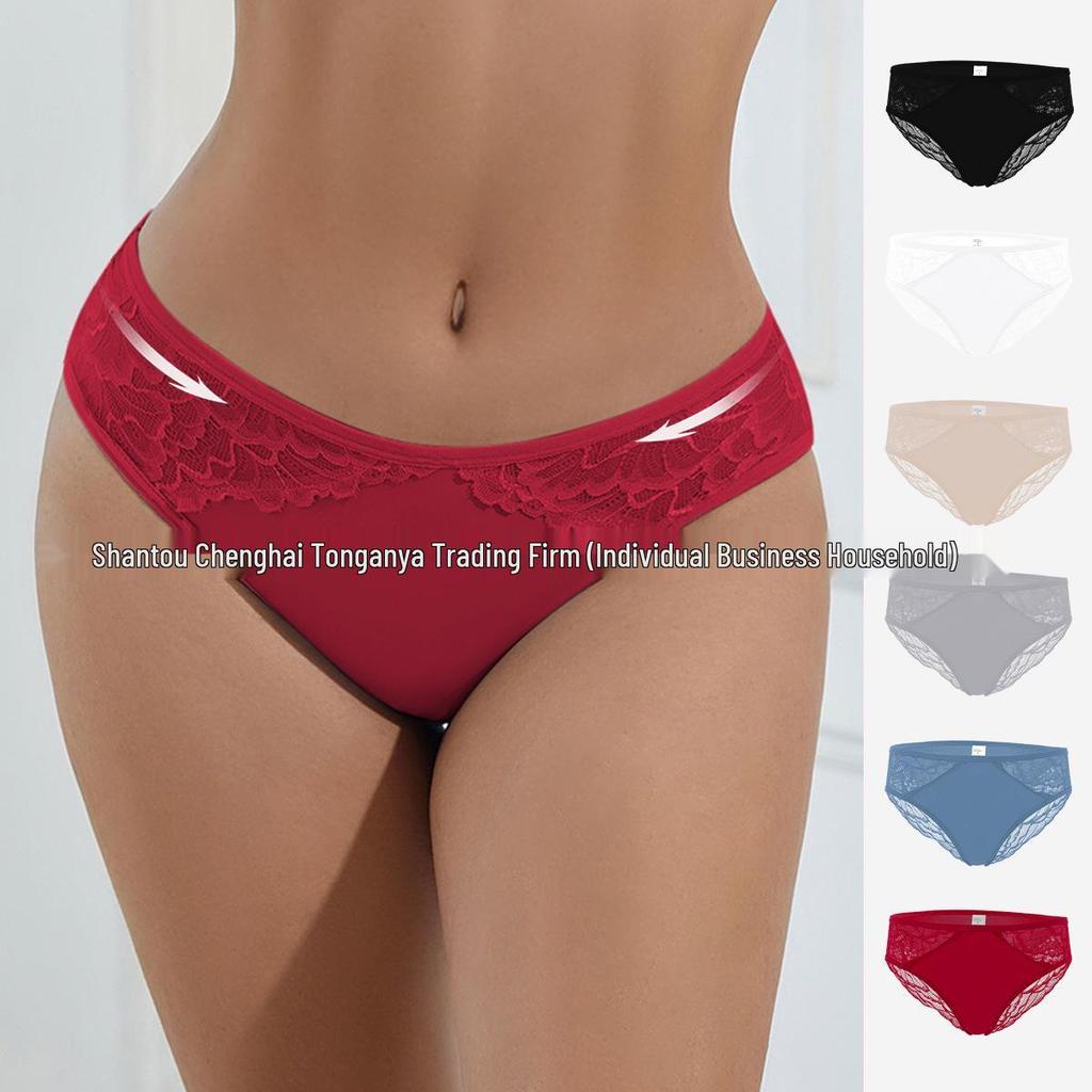 Women's Seamless Mid-Waist Lace Panties – Antibacterial, Soft, and Breathable