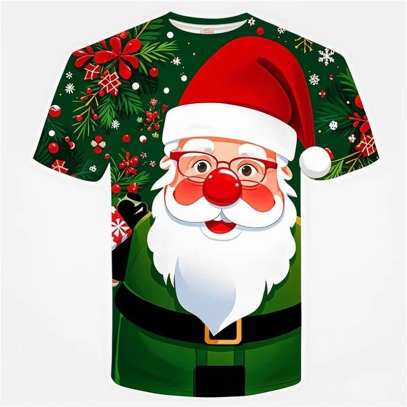 3D printed Santa Claus pattern T-shirt, men's and women's short sleeved plus size T-shirt top, children's Merry Christmas T-shirt clothes