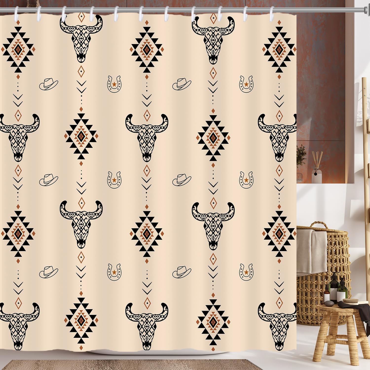 

Cute Cowboy Bull Head Shower Curtain Western Design Bathroom Decor Rustic Farm Theme Waterproof Bath Curtain 90x180CM