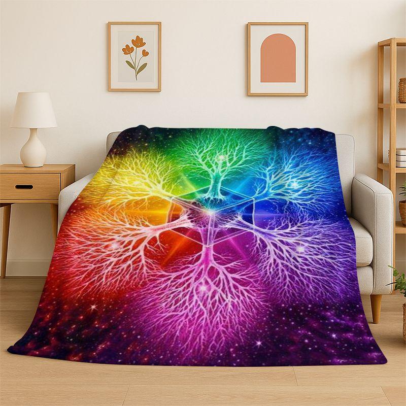 Rainbow Chakra Yoga Mandala Meditation Flannel Blanket Soft Throw Blanket for Bedroom Living Room Bed Travel Camping Picnic Nap