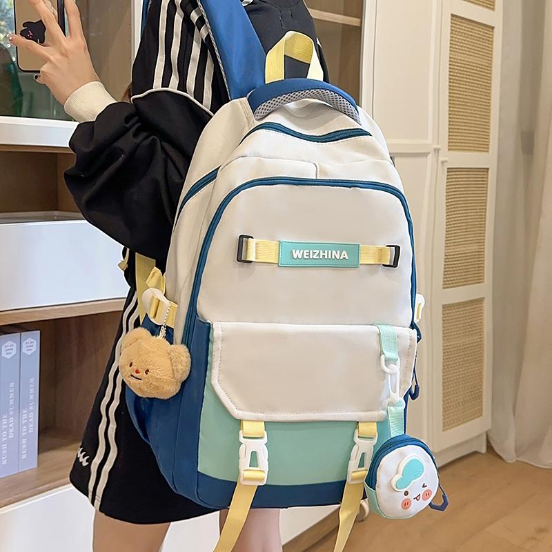 Contrast Color Middle School Student Schoolbag Large Capacity College Style Backpack with Coin Purse