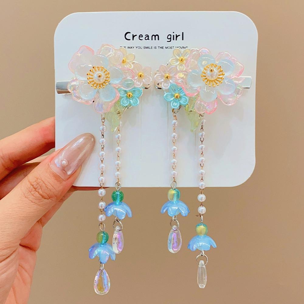 Fashion Pink Hair Clip Flower Tassel Chinese Style Hairpins Styling Accessory Hair Accessories Hanfu Accessories