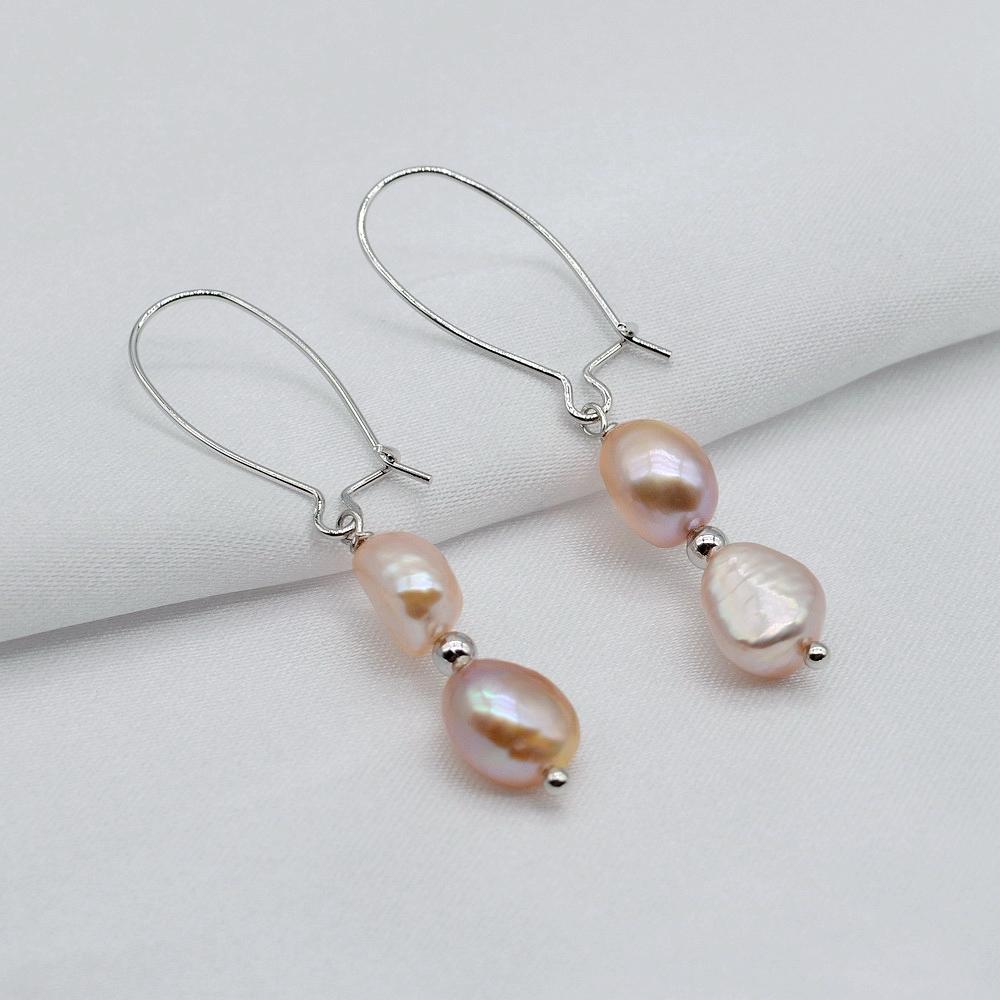 Simple Earrings Natural Freshwater Pearls 925 Silver Hook Earrings White/Purple Baroque Pearl Women's Earrings