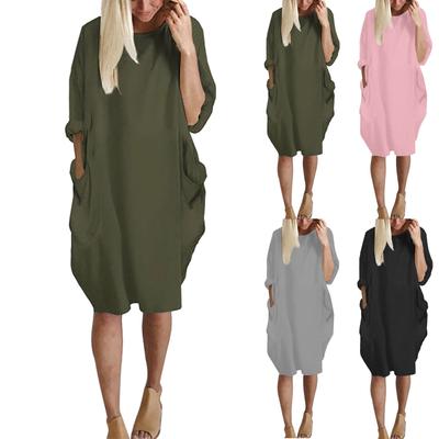 Womens Pocket Loose Dress Ladies Casual Long Sleeves Dress Plus Size