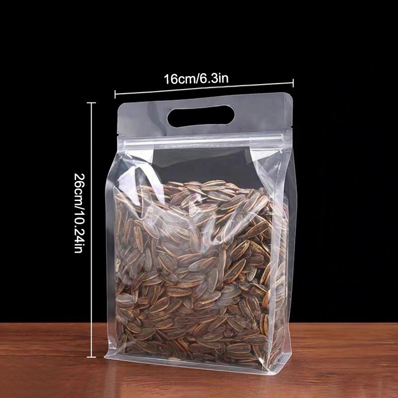 50Pcs Food Packaging Bags Transparent With Handle Stand Up Sealed For Candy Nuts Storage Reusable Zip Lock Pouches