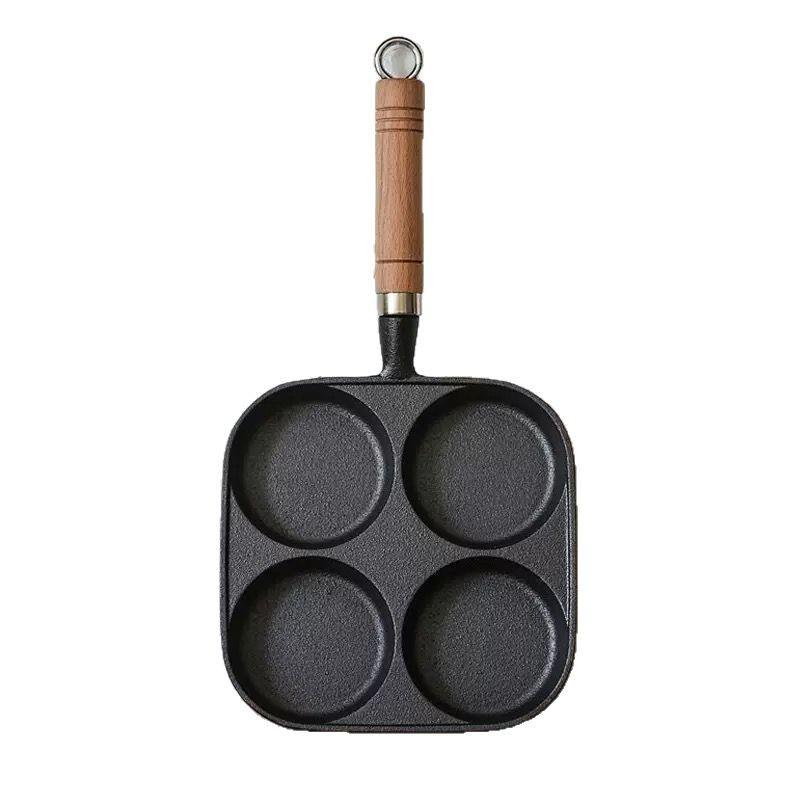 Omelette Artifact Household Cast Iron Four Hole Frying Pan Egg Mold Hamburger Dumpling Pan Uncoated Pan Breakfast Pan