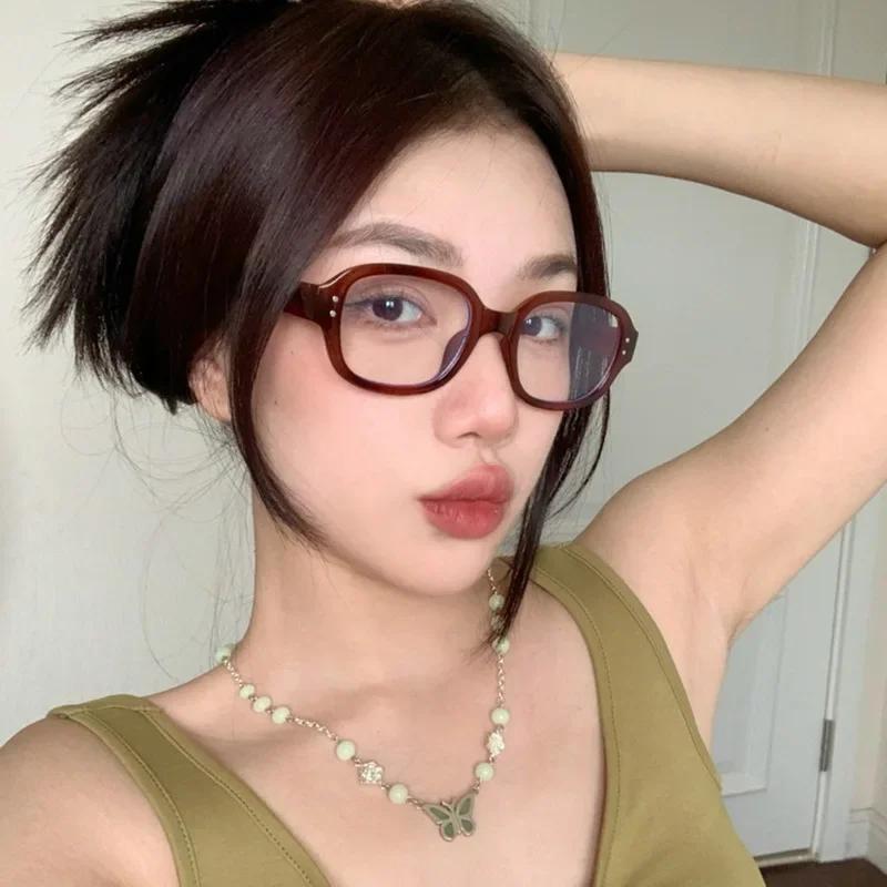 Retro Square Frame Eyeglass For Women Red Computer Reading Glasses Clear Blue Light Blocking Eyewears Vintage Decorative Goggles