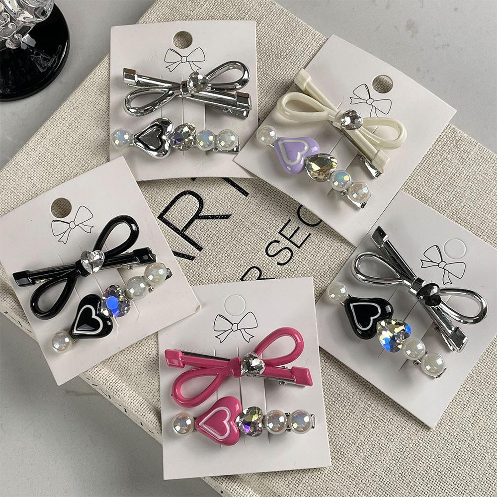 New Ins Wind Clip Sweet Cool Bow Hair Clip Side Senior Sense Hair Card Rhinestone Duckbill Clip Hair Accessories Headwear