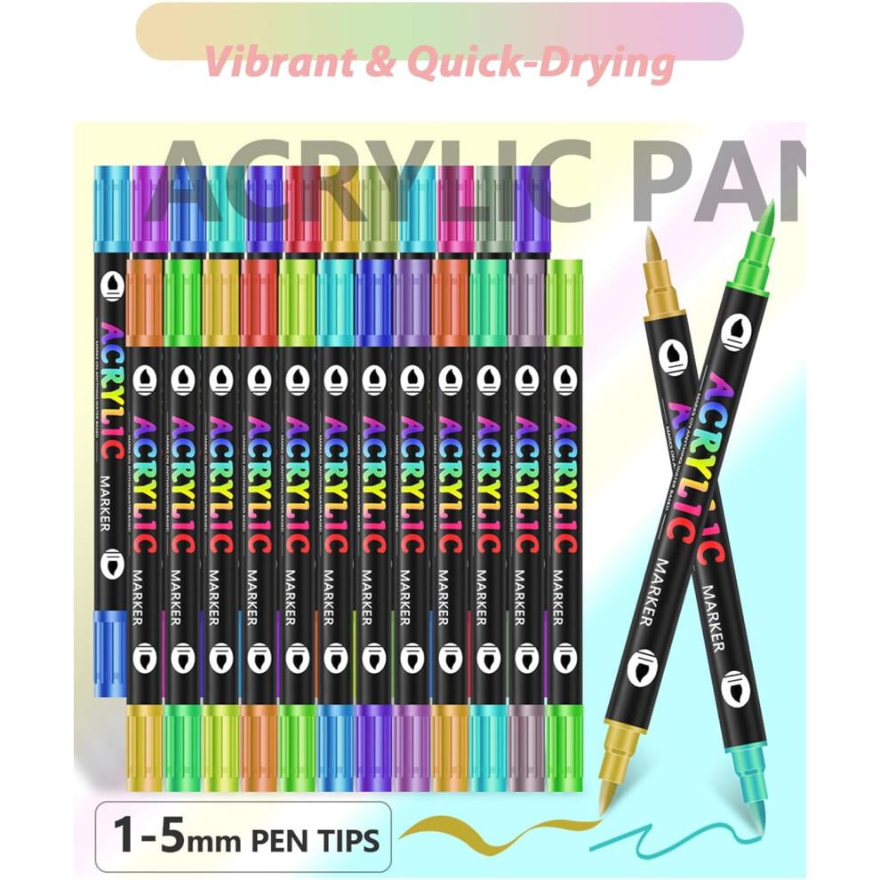 Dual-tip Acrylic Paint Pens, Waterproof & Non-toxic, Compatible with Glass, Canvas, Ceramic