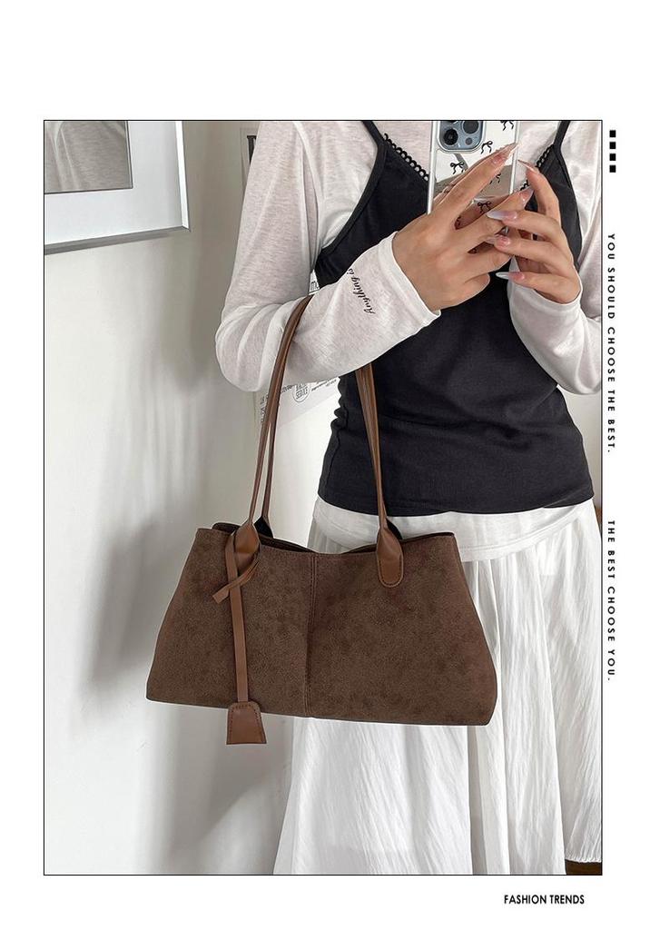Women's Retro Suede Tote Bag - Large Capacity Frosted Shoulder Bag for Autumn 2025