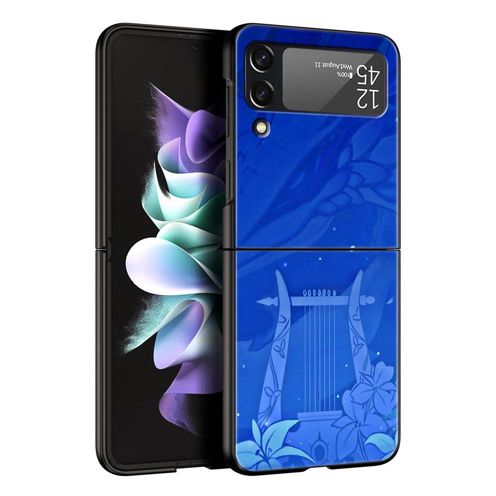 For Samsung Galaxy Z Flip 3 4 5 Hard Black Folding PC Phone Case Genshin Impact Logo For Samsung Z Flip3 Cover Protect Shell