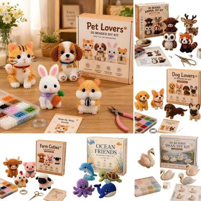 4pcs Bead Craft 3D Animal Bead Kit Mini Size Pets Beading Set New Animal Crafting Set  DIY Activity