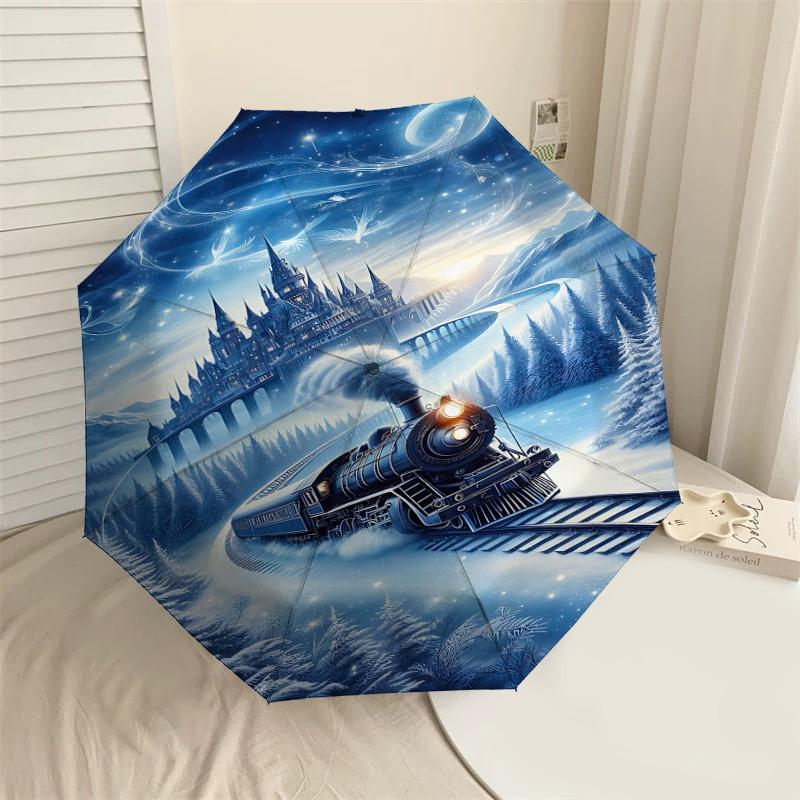 

1PC castle train Automatic Open/Close Umbrella with Windproof, 8-Rib Sturdy Canopy, Durable Ribs, Fashionable Design1313A