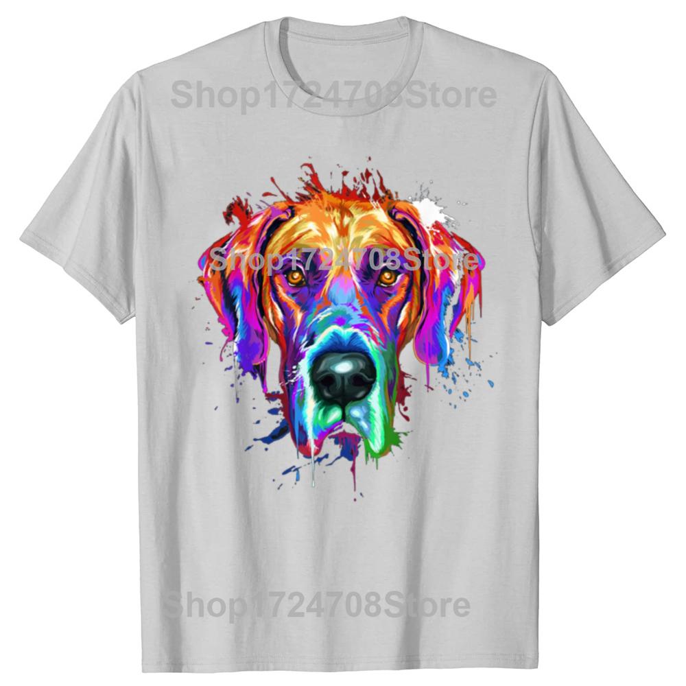 Lustige Dogge Splash Art Bunte Grafik T-Shirts Herren Damenmode Lässiges T-Shirt 100% Baumwolle Locker Übergroßes T-Shirt