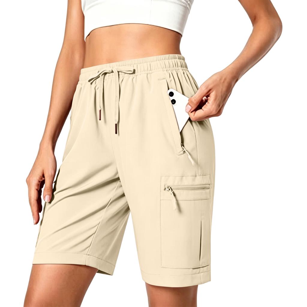 Leichte Damen-Wander-Cargo-Shorts, schnelltrocknend, sportlich, mit Kordelzug und mehreren Taschen für Outdoor-Aktivitäten