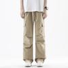 Summer new cool and breathable tooling casual pants thin men's fashion loose straight elastic waist long pants