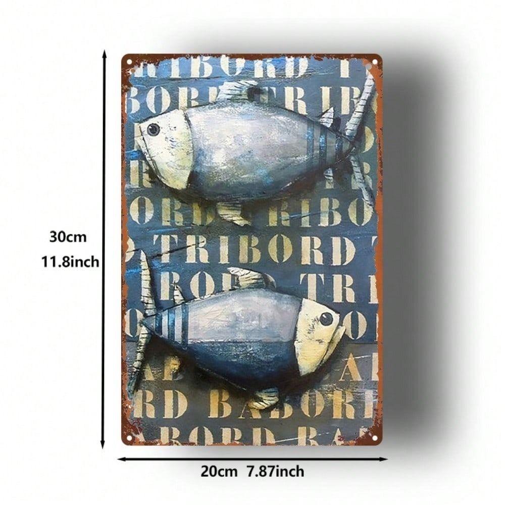 Blue Fish 2D Metal Wall Art Poster Bar Decor