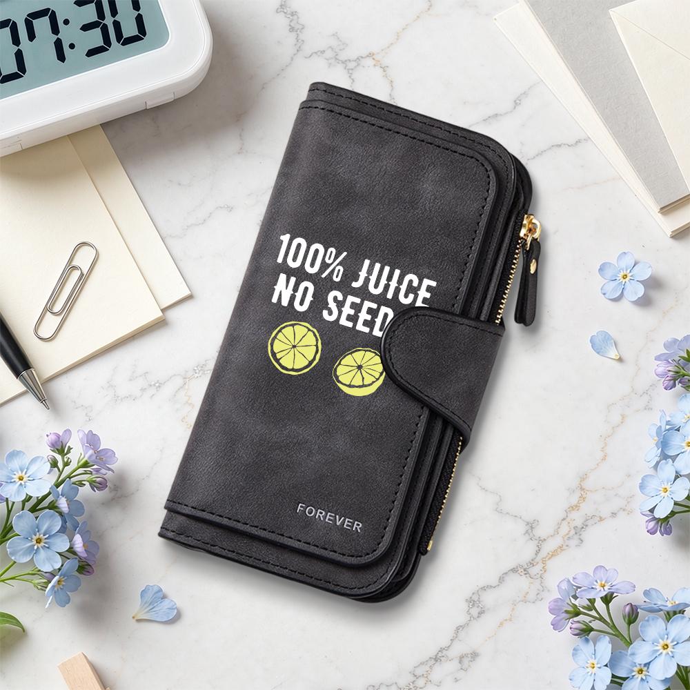 Stylish Lemon Printed Wallet Large Capacity Multifunctional Slim Portable Card Holder Purse for Daily Use