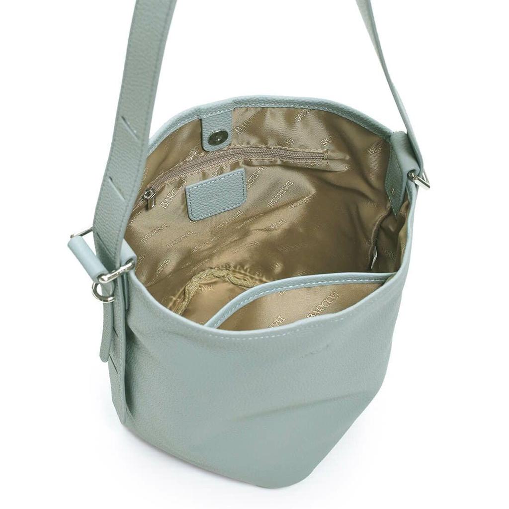 Barcos Bucket-Shaped Shrink Leather Shoulder Bag, Unique Design for Women, More Storage Than It Looks, Black
