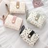 Printed Cute Bear Women's Wallet, Original Minimalist Japanese Style Tri-Fold Snap Closure Student Short Women's Coin Purse Clutch