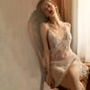 Mesh Transparent Suspender Erotic Sleepwear Women'S Lace Seductive Nightgown