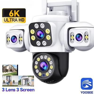 מצלמת 6K 12MP WiFi חיצונית מצלמת אבטחה 3 מסך שלוש עדשות PTZ 360° הגנת אבטחה CCTV מצלמת מעקב Yoosee